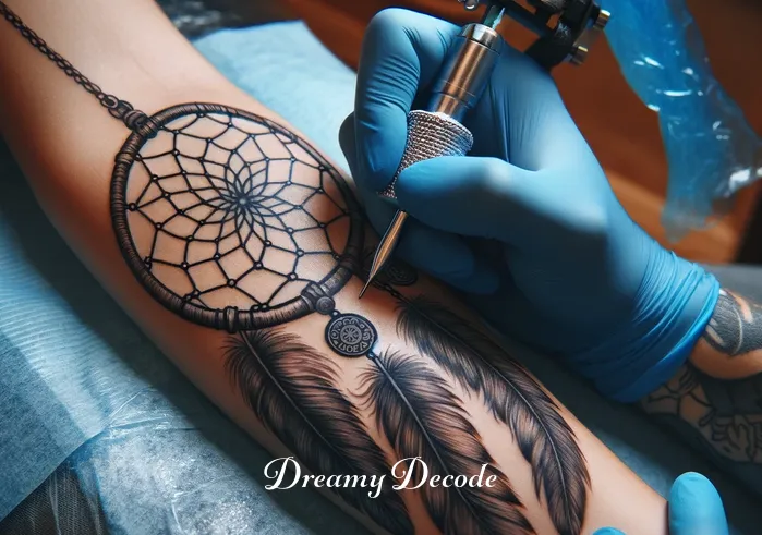 meaning of dream catchers tattoos _ An image showing a tattoo artist