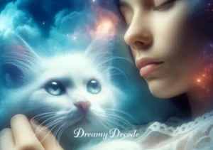 dream of cats meaning _ The final image portrays the dreamer holding a cat that is gazing intently into their eyes, signifying a deep connection and understanding between the dreamer and their inner thoughts.