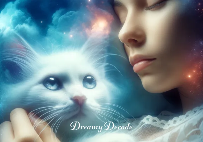dream of cats meaning _ The final image portrays the dreamer holding a cat that is gazing intently into their eyes, signifying a deep connection and understanding between the dreamer and their inner thoughts.
