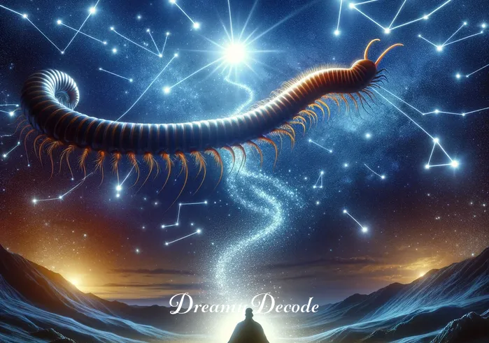 centipede dream spiritual meaning _ The dreamer reaches a luminous clearing, with the centipede transforming into a constellation in the night sky. This final image signifies enlightenment, understanding, and the culmination of a spiritual journey inspired by the centipede dream.