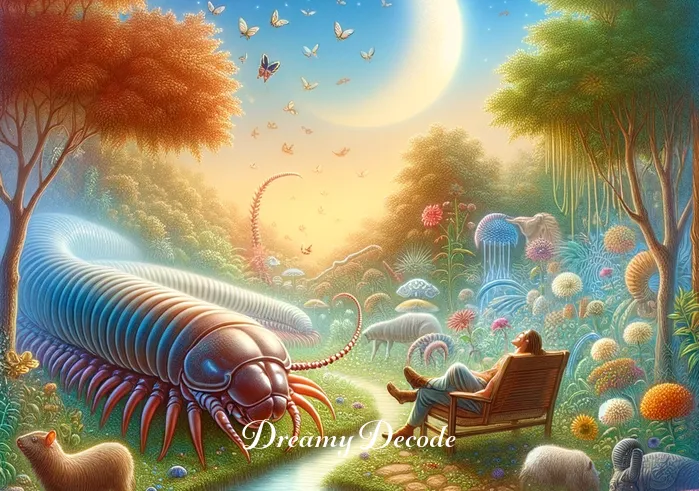 dream meaning centipede _ Finally, the centipede peacefully coexists with other creatures in the garden, symbolizing the dreamer's acceptance and understanding of their fears or subconscious issues, leading to personal growth and harmony.
