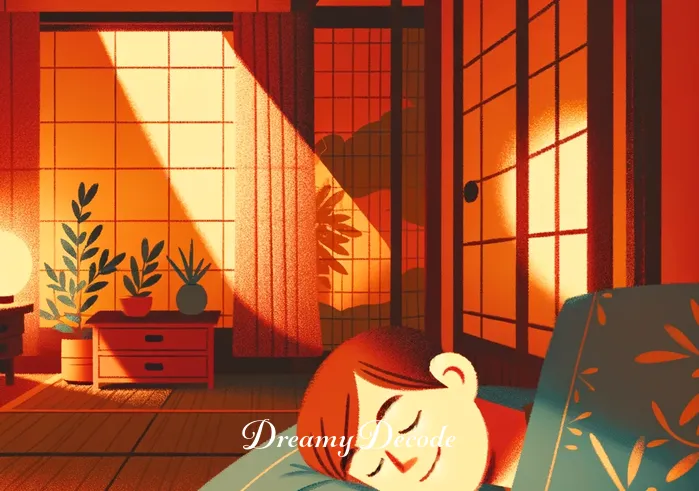 baby girl dream meaning _ A serene scene depicting a person sleeping peacefully in a warmly lit room, with a soft smile suggesting a pleasant dream. The room is tastefully decorated, emphasizing a sense of comfort and tranquility.