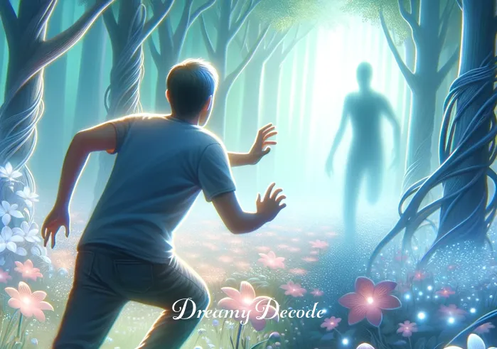 being chased in a dream meaning _ The individual reaches a clearing in the dream forest, pausing to catch their breath. The chasing figure is no longer visible, but the person