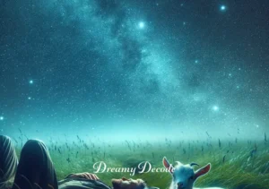 baby goat dream meaning _ The person and the baby goat are now lying on the grass, looking at the stars in the night sky. This serene and peaceful image represents contemplation and inner peace, suggesting a dream interpretation of finding tranquility and harmony in one's life.