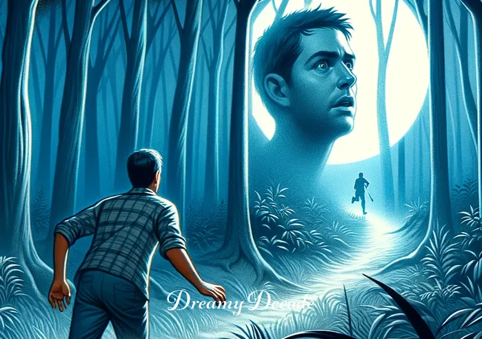 dream of being chased meaning _ The person finds themselves at a clearing in the forest, looking over their shoulder at the now distant chaser. The expression on their face is a blend of relief and exhaustion. The clearing symbolizes a momentary safe haven or a turning point in the dream narrative.