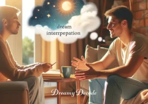 dream cheating meaning _ The final scene shows the person in a relaxed and relieved state, having a heartfelt conversation with their partner. They are in a cozy living room, sharing their dream experience and its interpretation, leading to a moment of mutual understanding and emotional connection.