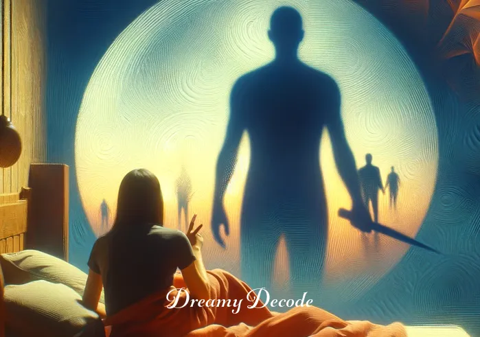 dream meaning cheating _ In the dream world, the dreamer is witnessing a partner with an unknown figure, portrayed in a vague and shadowy manner. The scene is set in a familiar yet distorted location, blending elements of the dreamer