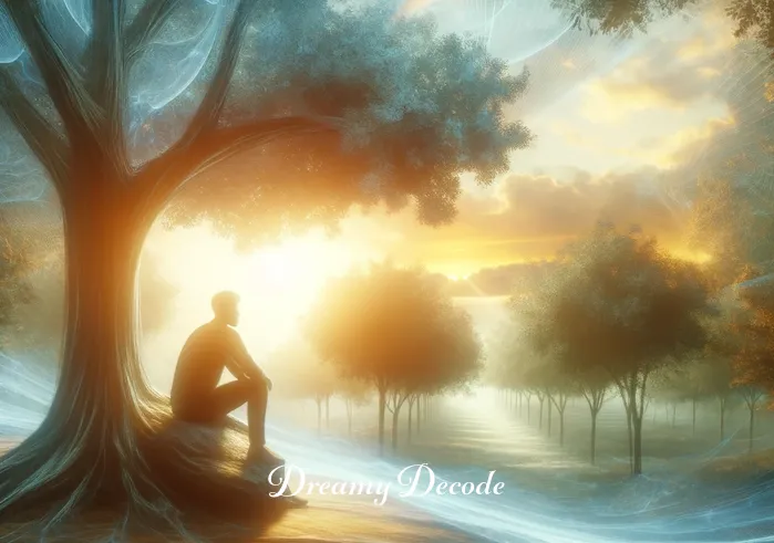 gf cheating dream meaning _ An image of the person in a peaceful, contemplative pose in a serene park setting, symbolizing a moment of reflection and internal processing of the dream