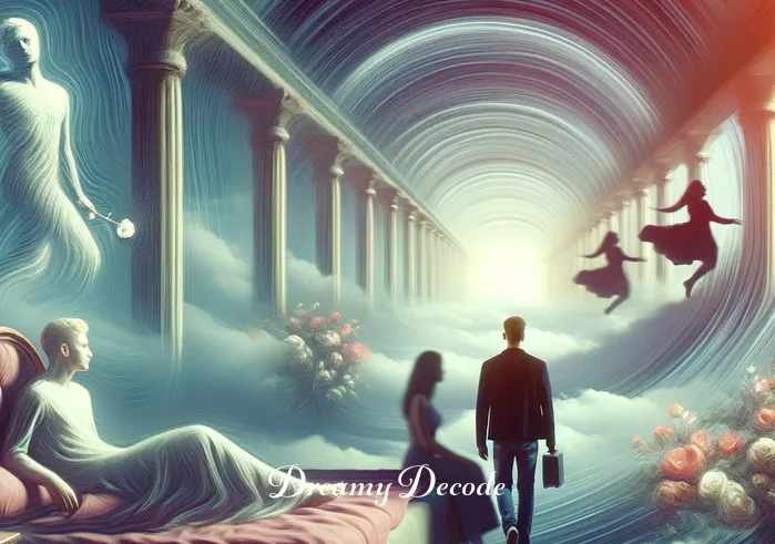 partner cheating dream meaning _ A depiction of a dream sequence, showing a surreal and slightly blurred scene of the person
