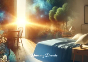 baby in dream meaning _ The dream slowly fades into morning light, with the image transitioning from the dreamy nursery to a sunlit, peaceful bedroom, indicating the end of the dream about the baby and a return to reality.