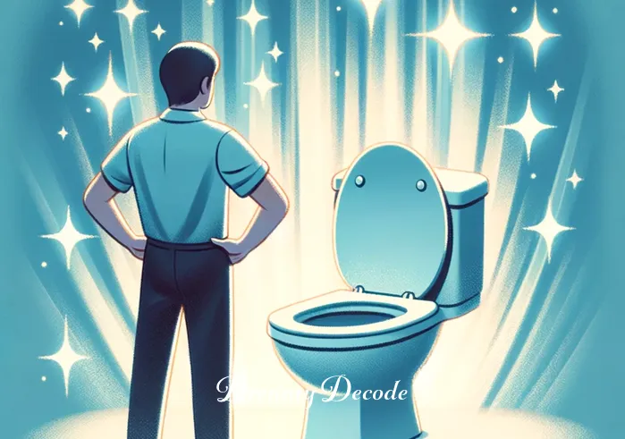 cleaning toilet dream meaning _ The final scene shows the person standing back, looking at the clean, shining toilet with a sense of accomplishment and relief. This represents the resolution and emotional clarity achieved after addressing and resolving inner conflicts or problems, as per the dream analysis.