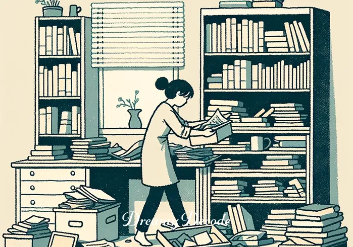 dream meaning cleaning _ The dreamer begins to clean, sorting through the clutter. They pick up books and papers, organizing them neatly on shelves. The room is still messy, but there