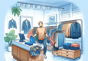 clothes shopping dream meaning _ The final image shows the individual at the checkout counter, happily purchasing the chosen clothing. This symbolizes the acceptance and integration of new aspects of oneself or new opportunities in life, as interpreted in the context of clothes shopping in a dream.