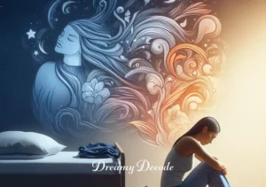 spiritual meaning of wearing new clothes in dream _ The final image shows the person, now awake, sitting on the edge of their bed. They're reflecting on the dream, a look of newfound understanding and peace on their face. The new clothes are folded neatly beside them, symbolizing the lasting impact of the spiritual journey they experienced in their dream.