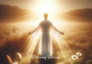 white clothes dream meaning _ The final image depicts the person standing at the edge of the meadow, facing a rising sun. The white clothes are now radiant in the full sunlight, symbolizing hope and spiritual enlightenment. The dream's journey concludes with a sense of fulfillment and understanding.