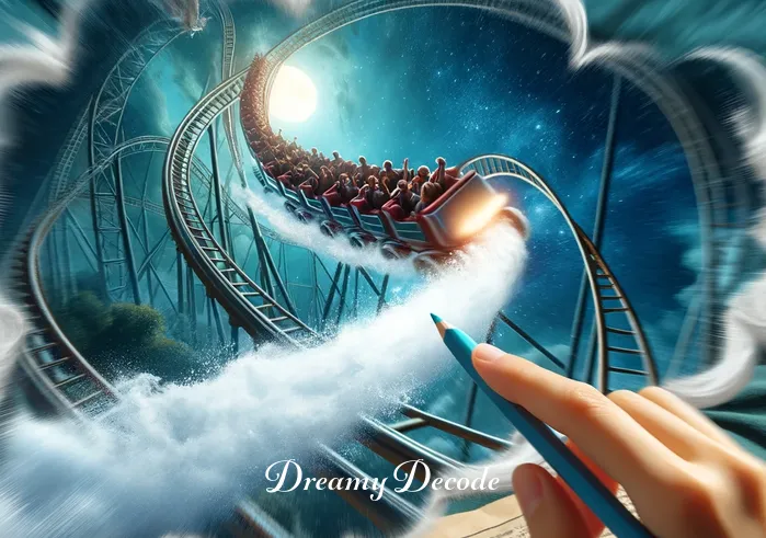 dream meaning roller coaster _ An action-packed scene within the dream, showing the dreamer