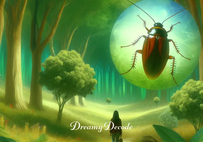 cockroach dream spiritual meaning _ In the dream, the dreamer walks through a lush, green forest, following the cockroach, which now appears larger and more prominent, indicating a deepening understanding of their spiritual quest.