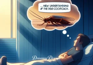 dead cockroach dream meaning _ The final scene portrays the dreamer waking up in their bedroom, looking contemplative and relieved. The morning light streams through the window, symbolizing new understanding or resolution derived from the dream about the dead cockroach.