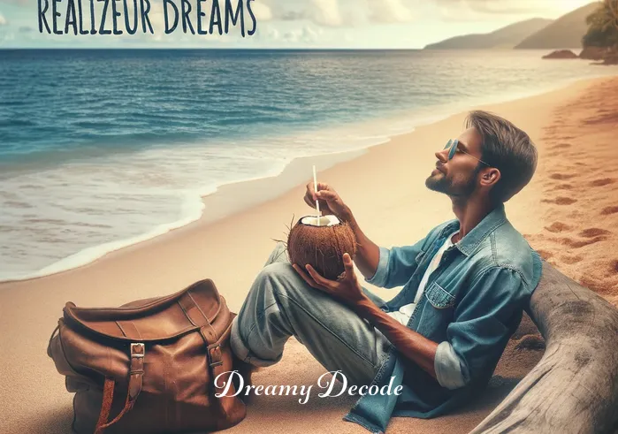 coconut in dream meaning _ The dreamer sits on the beach, cracking open the coconut with a sense of satisfaction and achievement. The fresh coconut water and the peaceful beach setting symbolize the rewards of hard work and the rejuvenation that comes from realizing one's dreams.