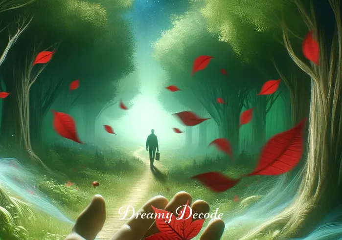 color red dream meaning _ The dream sequence shows the person wandering in a lush, green forest. They are following a trail of red leaves that gently fall from the trees, symbolizing the pursuit of passion or a heart