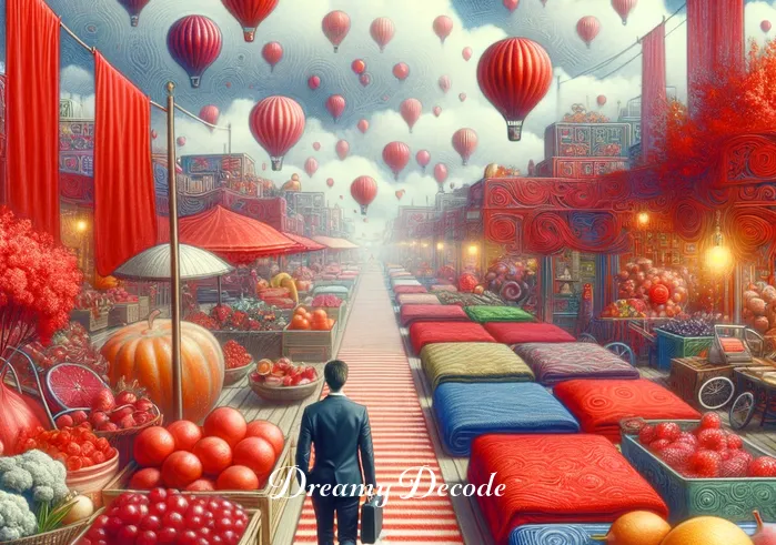 dream meaning color red _ The same dreamer now finds themselves in a warmly lit room, surrounded by red walls with soft, ambient lighting, illustrating a deeper immersion into the dream world where the color red dominates their surroundings, evoking feelings of warmth and passion.