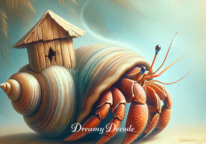 hermit crab dream meaning _ The hermit crab finally relocating to the larger shell, signifying growth, change, and adaptation in the context of the dream's interpretation.