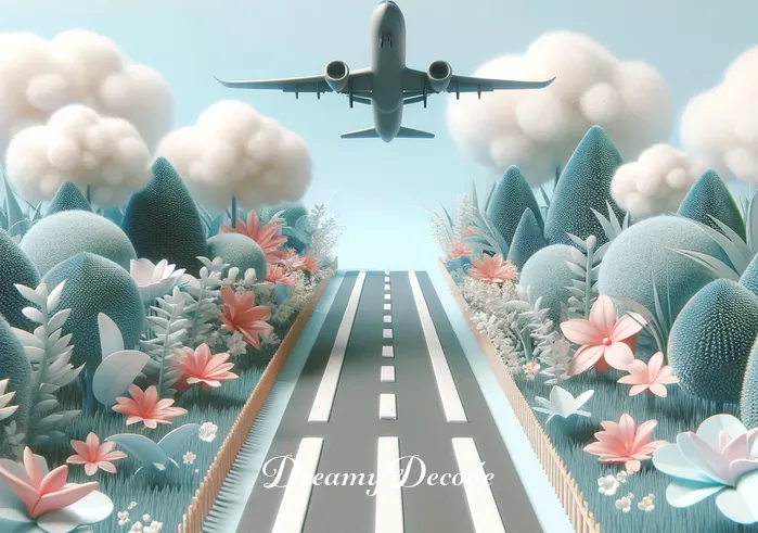dream meaning airplane crash _ An image depicting the airplane in the dream softly touching down on a runway lined with flowers and trees. The emphasis is on a smooth landing, symbolizing resolution and the successful navigation of challenges.