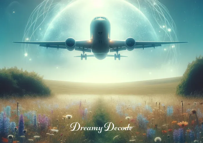 dream meaning of plane crash _ The final image shows a safely landed paper airplane on a bright, peaceful meadow, with a trail of flowers behind it, representing resolution and awakening from the dream.