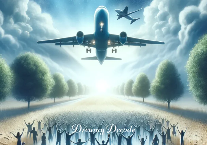 dream plane crash meaning _ The dream shifts to show the airplane landing safely in an open field, surrounded by a crowd of supportive people. This scene represents overcoming challenges and finding support in others during difficult times.