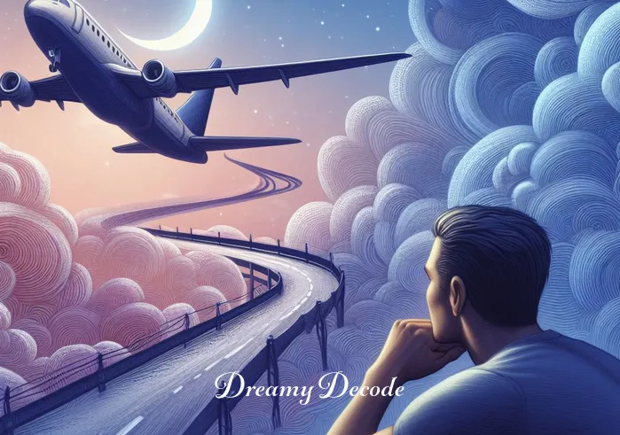seeing a plane crash dream meaning _ The same dreamer, now slightly anxious, watches as the airplane in the sky encounters minor turbulence, hinting at challenges or obstacles in the dreamer