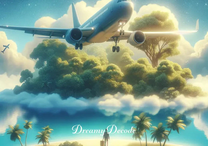 surviving plane crash dream meaning _ The dream shifts to a scene of the plane safely landing on a lush, green island. The passenger, now outside the plane, looks around in awe at the unfamiliar yet tranquil surroundings, symbolizing overcoming challenges and discovering new perspectives.