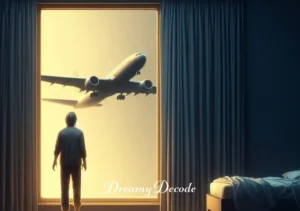 watching a plane crash dream meaning _ The final scene shows the dreamer stepping back from the window, a look of realization and contemplation on their face. The plane is no longer visible, implying the occurrence of the crash. The room is bathed in soft light, suggesting a shift in the dreamer's perspective or understanding of the dream event.
