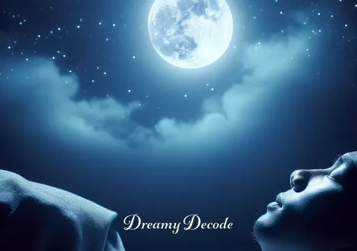 crying in a dream spiritual meaning _ A person peacefully sleeping in a moonlit room, a gentle expression on their face as a single tear trickles down their cheek. The room is softly illuminated by the moonlight, creating a serene and dreamlike atmosphere.