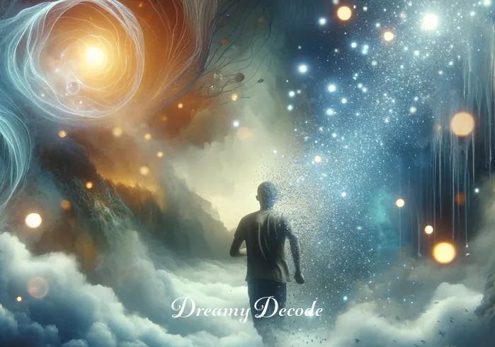 dream meaning crying _ A dream sequence showing the individual in a surreal landscape, surrounded by mist and ethereal lights. They are seen crying in the dream, but the tears appear to transform into sparkling droplets, symbolizing emotional release and transformation.