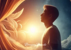 dream meaning of crying _ The final scene shows the person waking up, with a peaceful expression and the first light of dawn in the background, symbolizing a sense of resolution and understanding gained from the dream.